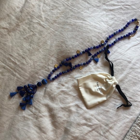 Kate Spade Blue Tassel Pom Pom Necklace - Picture 2 of 6